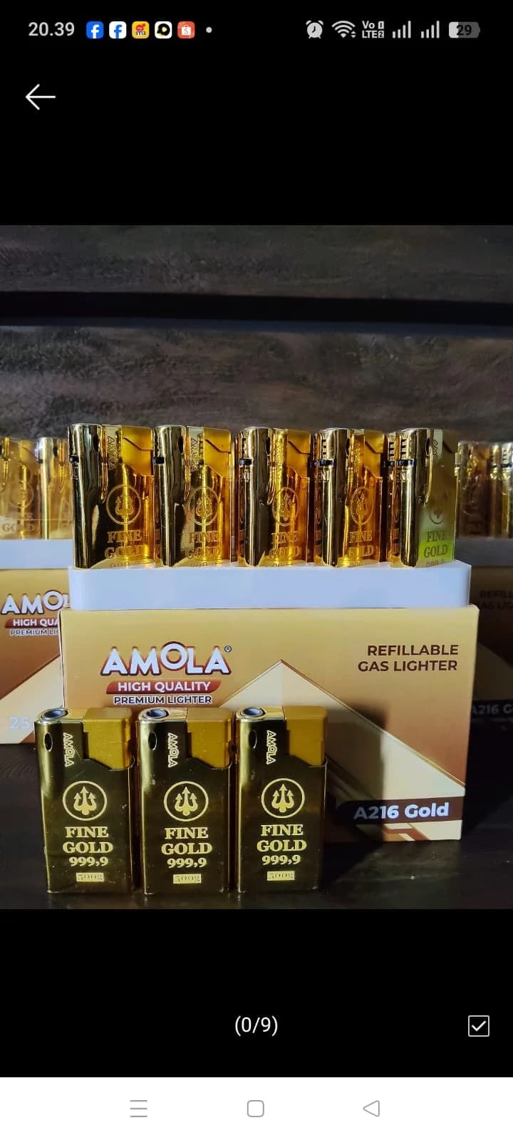 Korek Api Gas AMOLA A216 Batangan Emas Fine Gold 999.9 (25 Pcs)
