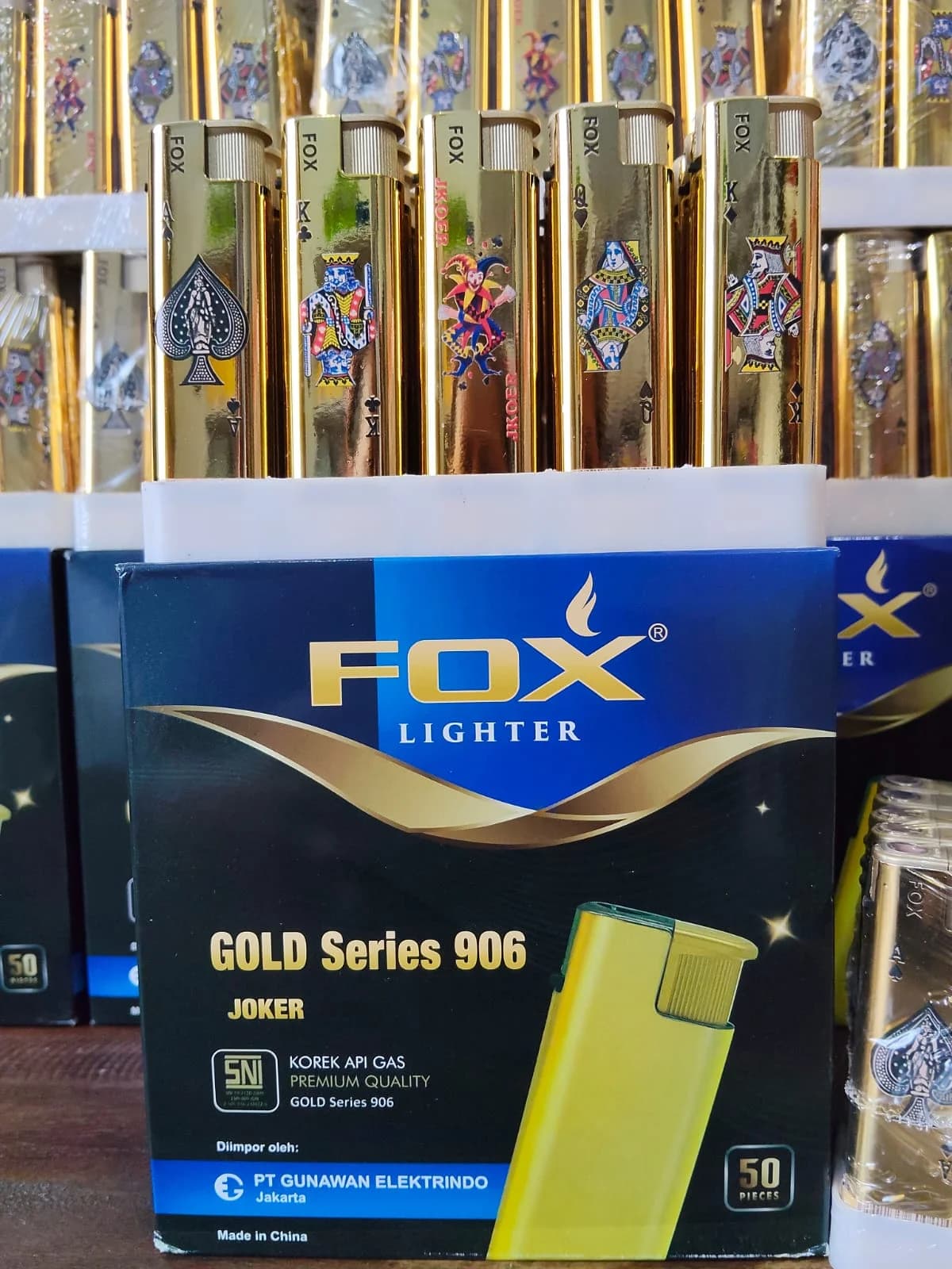 Korek Api Gas FOX Gold Series 906 Joker & Remi (50 Pcs)