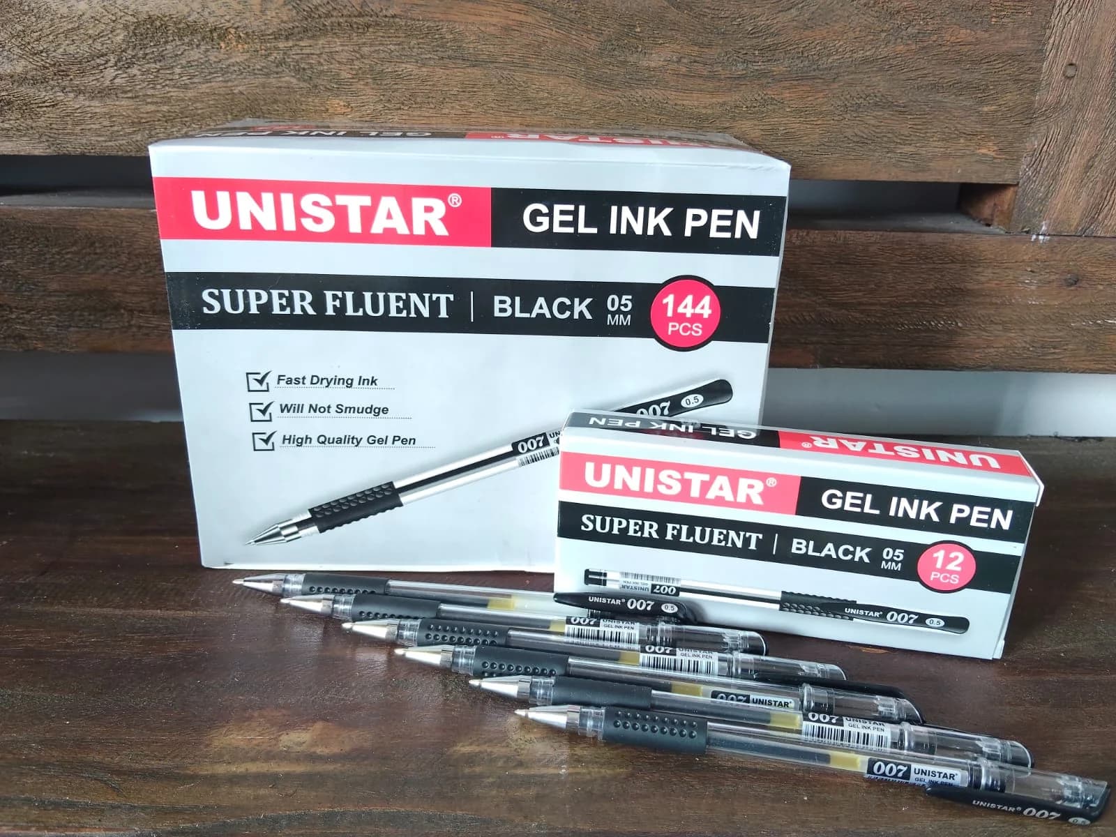 Pulpen Gel UNISTAR 007 Super Fluent 0.5mm Tahan Air & Cepat Kering (12 Pcs)