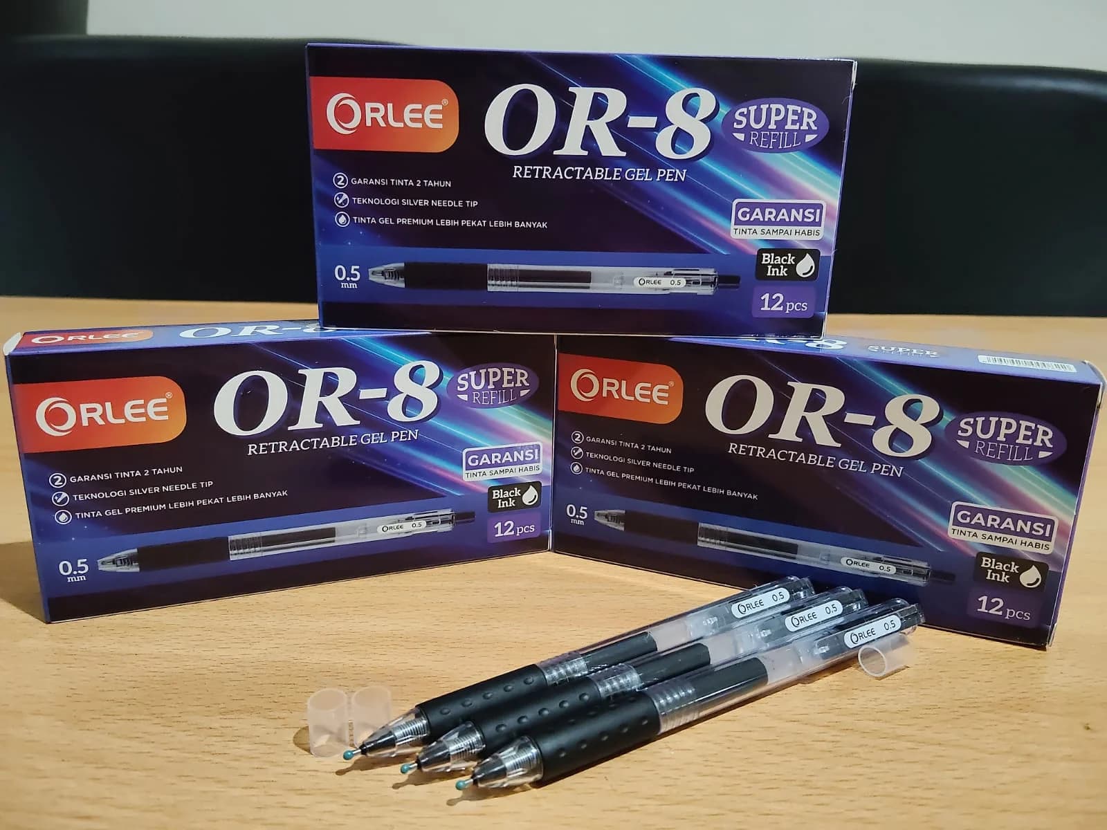 Pulpen Cetek Gel ORLEE OR-8 Retractable 0.5mm Super Refill Garansi Tinta (12 Pcs)