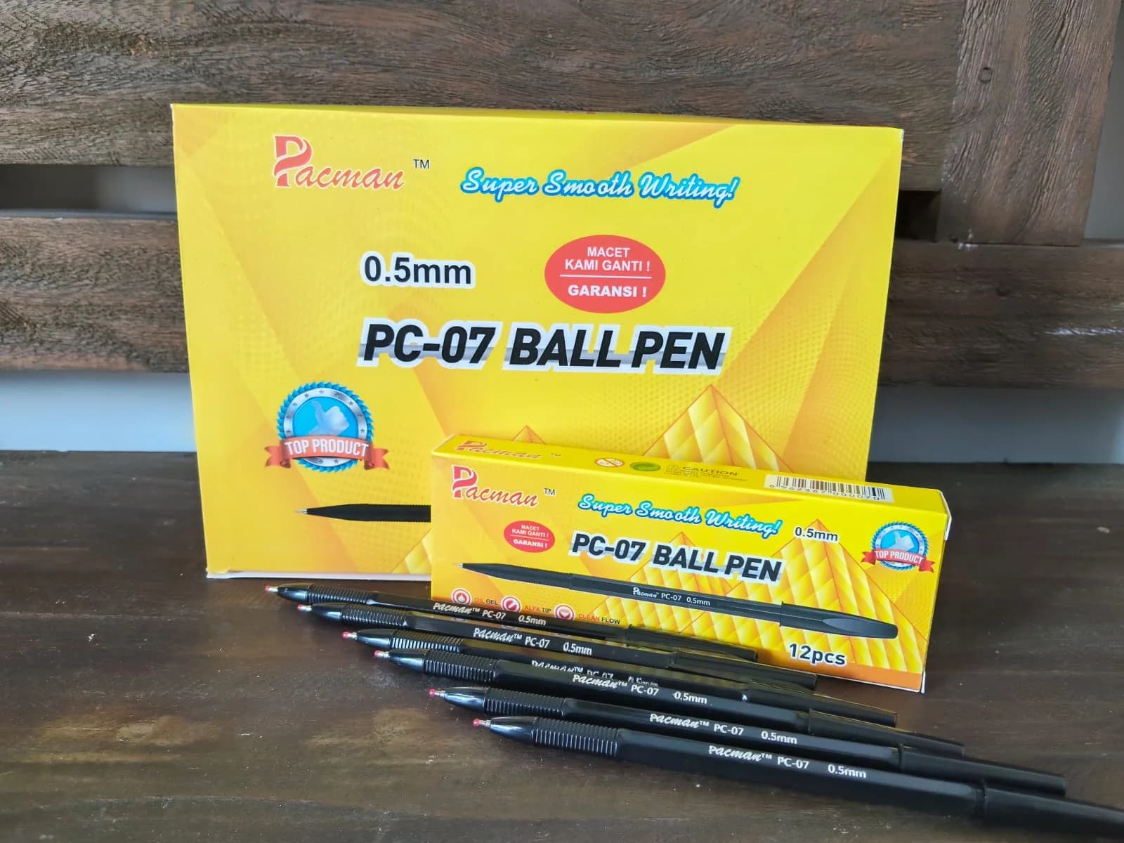 Pulpen Pacman PC-07 Ball Pen 0.5mm Alfa Tip Oil Gel Garansi Macet Ganti Baru (12 Pcs)