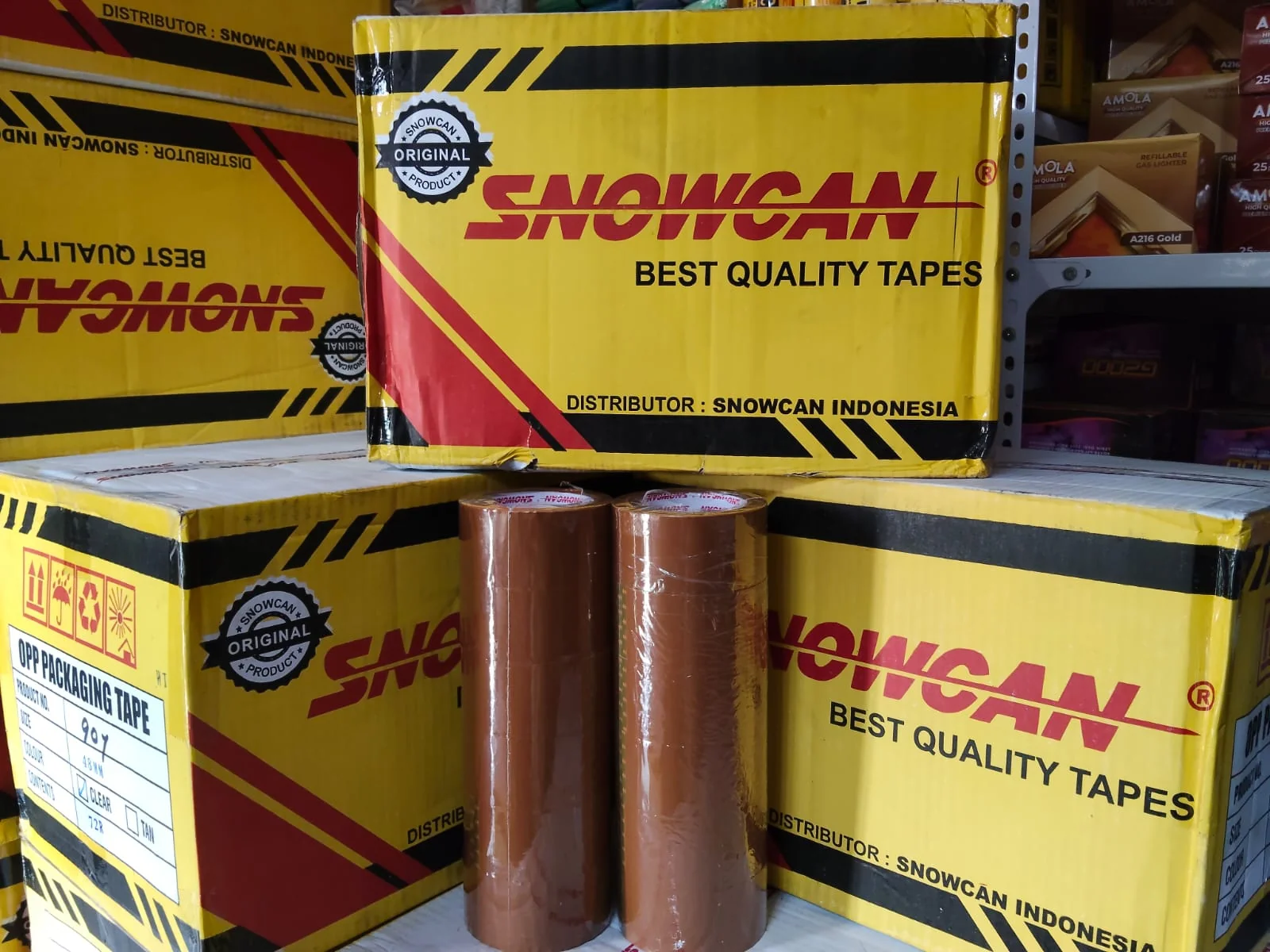 Lakban OPP Packing SNOWCAN 48mm x 90 Yard Bening & Coklat Daya Rekat Super (Slop 6 Roll)