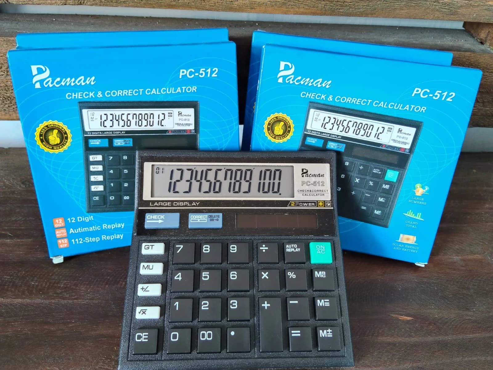 Kalkulator Meja Pacman PC-512 12 Digits Layar Besar 112 Steps Check & Correct Dual Power