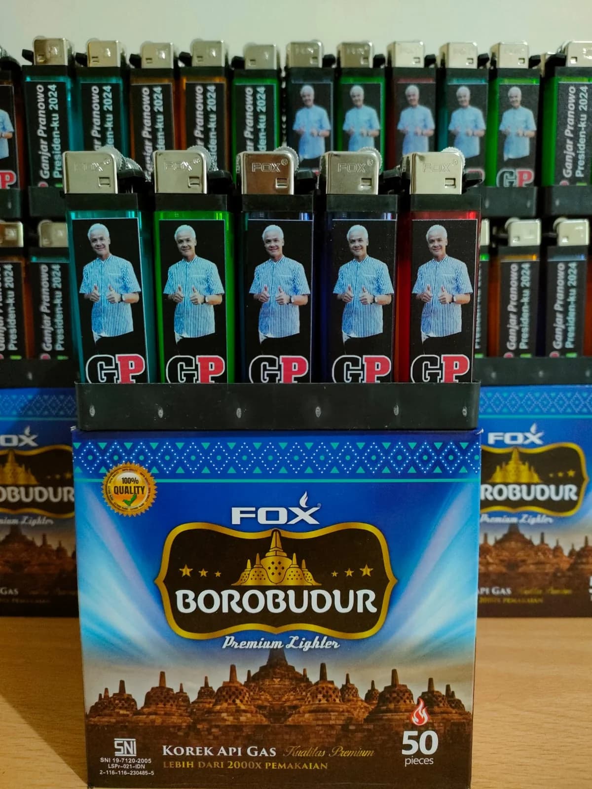 Korek Api Gas FOX Borobudur Custom Print UV (50 Pcs) - Edisi Pilkada & Komunitas